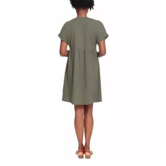 NWT Briggs New York Green Linen Dress Small V-neck Short Sleeved - Picture 3 of 16